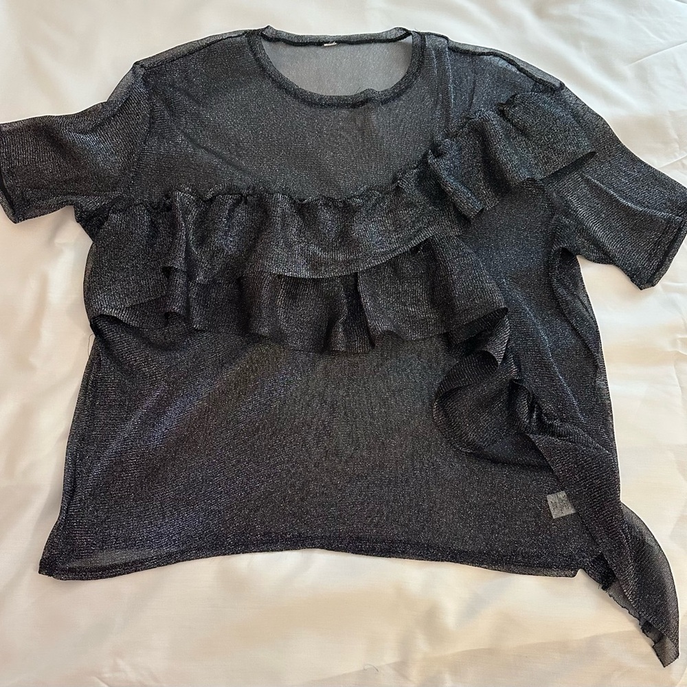 TopShop Sparkling Black Ruffle Sheer Top